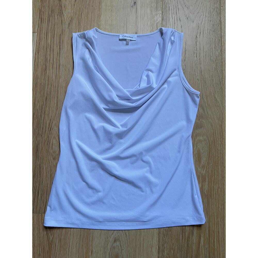 Calvin Klein White Cowl Neck Sleeveless Top Y2K Sophisticated Fashion Chic S - Picture 2 of 4